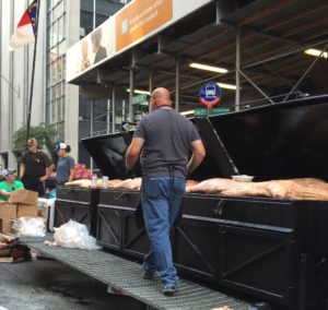 Preparing pork for the next day's bbq