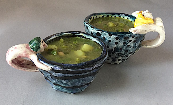 Green Minestrone Earthenware cups by Karon Doherty