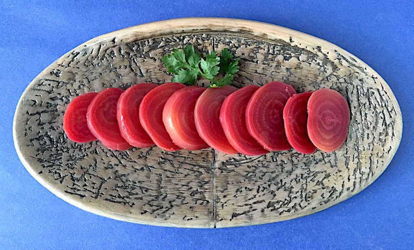 Chiogga Beets simply boiled and sliced Plate by Mary Barringer