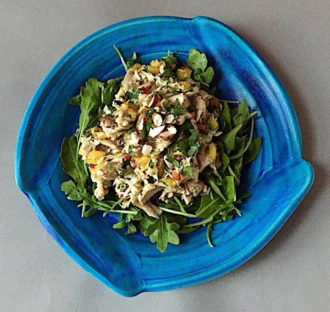 Mango Tomatillo Chicken Salad with Almonds Plate by James Makins