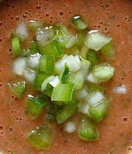 Chopped vegetables add texture to summer gazpacho 