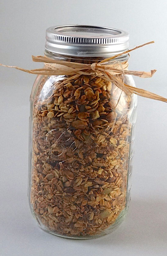 Quart of homemade granola packaged and ready to gift