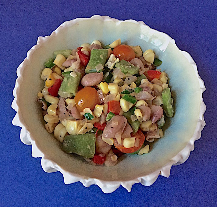 Succotash with cranberry and Romano beans and cherry tomatoes Porcelain bowl by Heather Knight, Elements Clay Studio