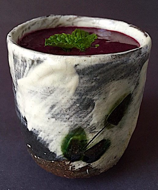 Cold Blueberry Soup with mint leaves Cup by Naomi Dalglish and Michael Hunt, Bandana Pottery